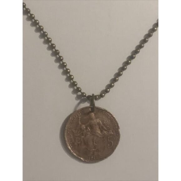 1916 France 5 COIN PENDANT French Antique Circulated Great Gift! 20” Necklace - Picture 3 of 5